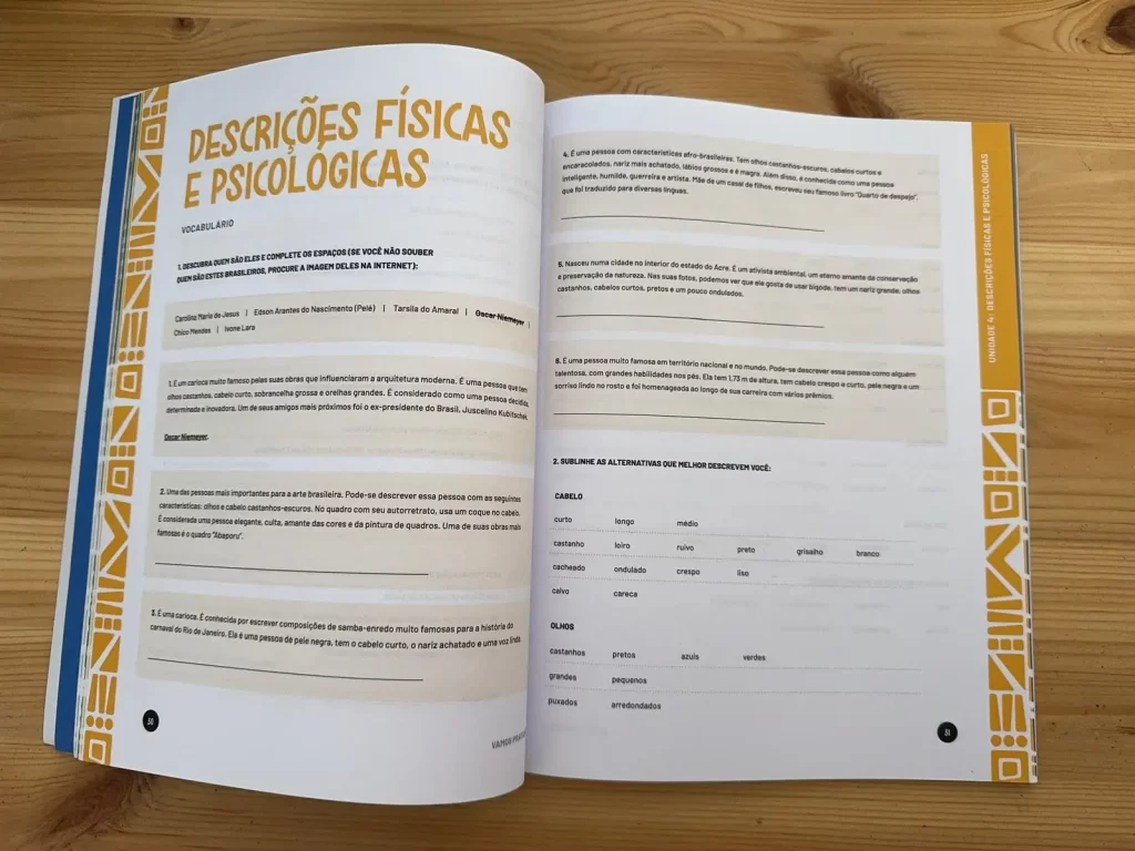 Brazilian Portuguese exercise book for beginners, grammar and words in portuguese.