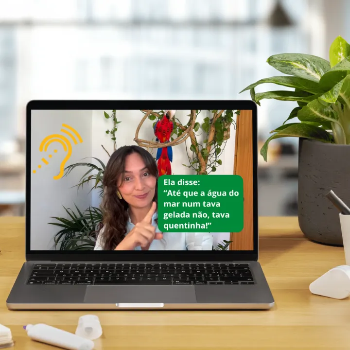 This photo is the program Afine o Ouvido (Tune Your Ear) was developed by Brazilian teacher Bárbara to support learners in strengthening and refining their Portuguese listening comprehension. It is specially designed for students who have already reached an intermediate level of proficiency.